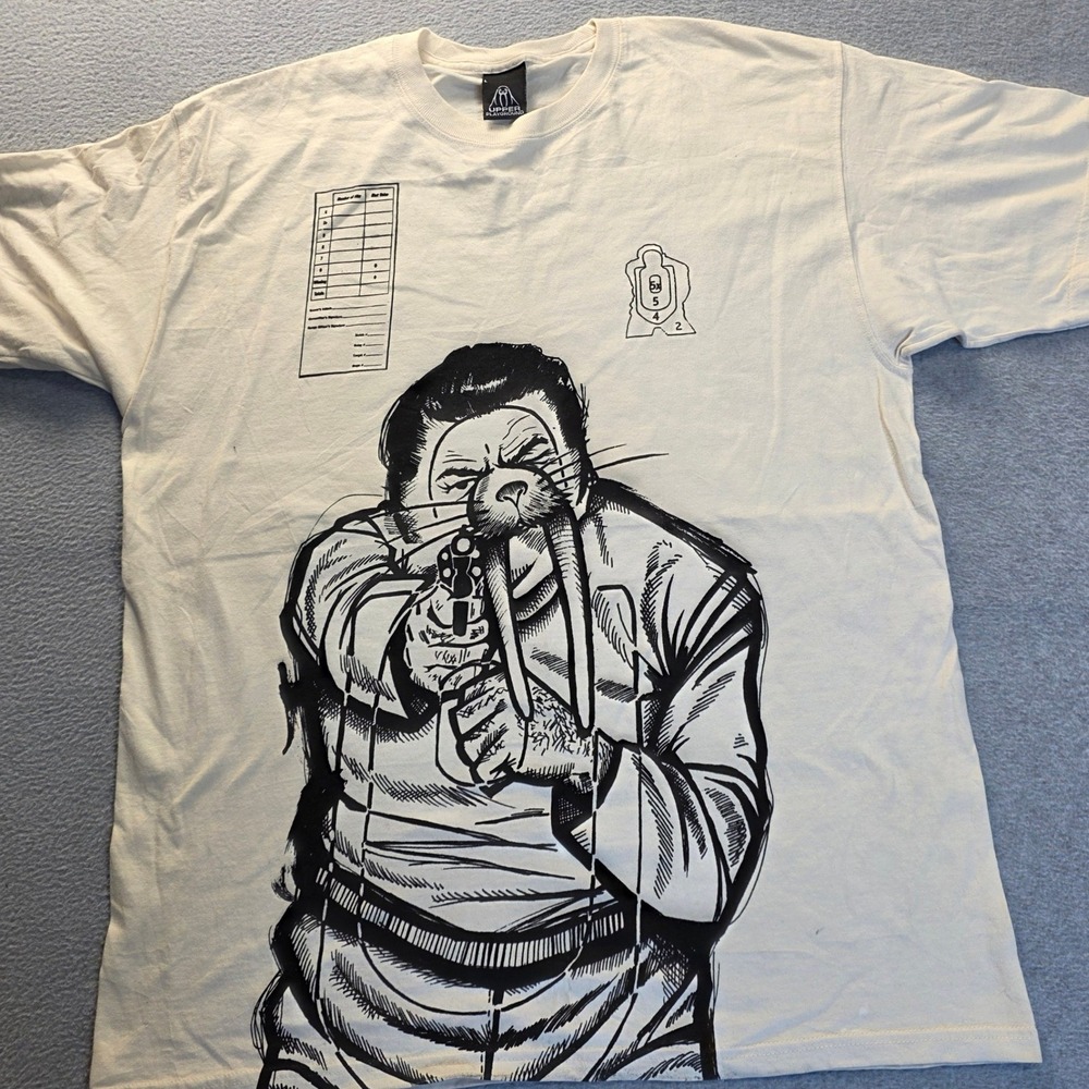 Upper Playground Walrus Gun Target Graphic‎ T-Shirt Mens Large Cream Streetwear